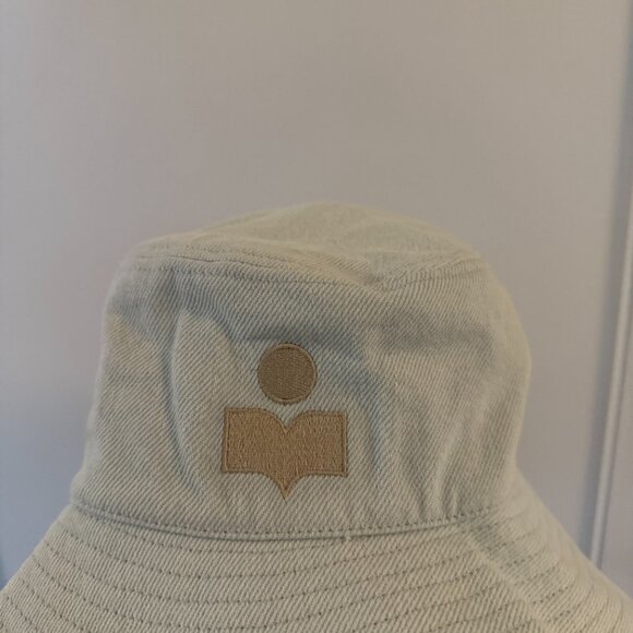 NWT Isabel Marant Denim Bucket Hat Fisherman Embroidered Logo Light Blue - Picture 3 of 8